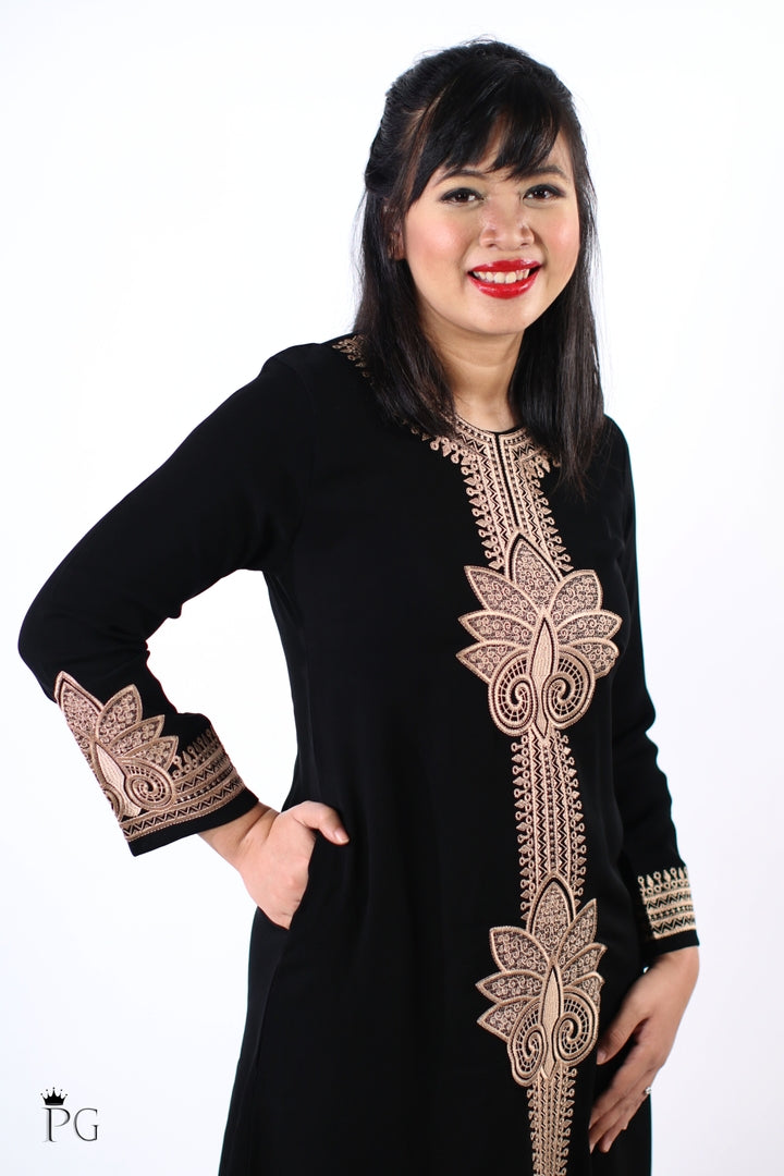 Syifa Abaya in Rose Gold embroidery