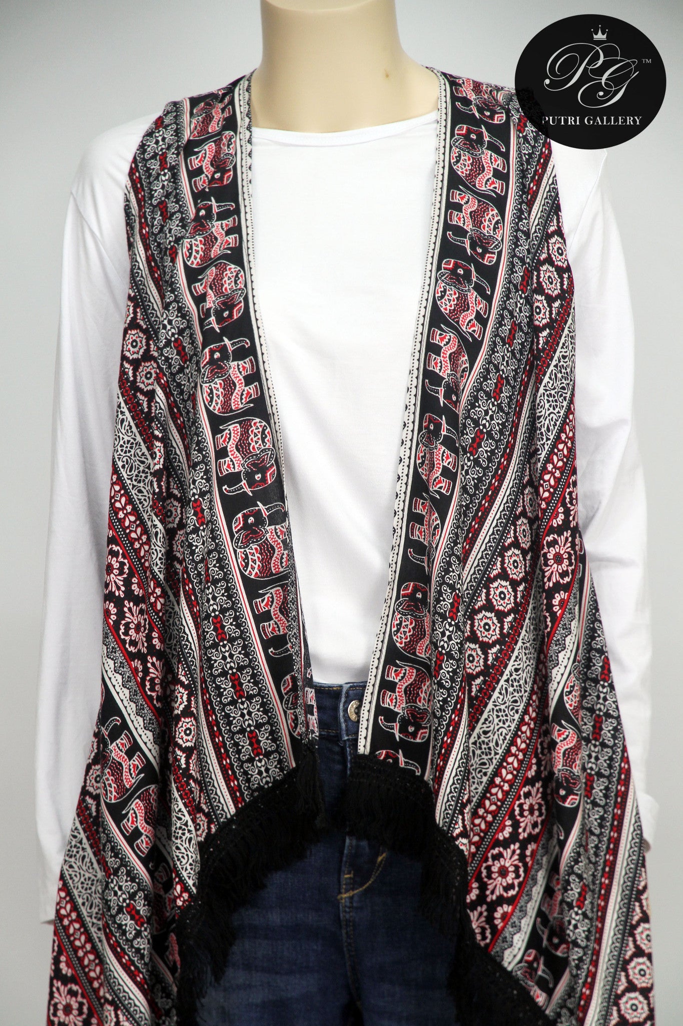 Sleeveless Elephant Thai Print (Red)