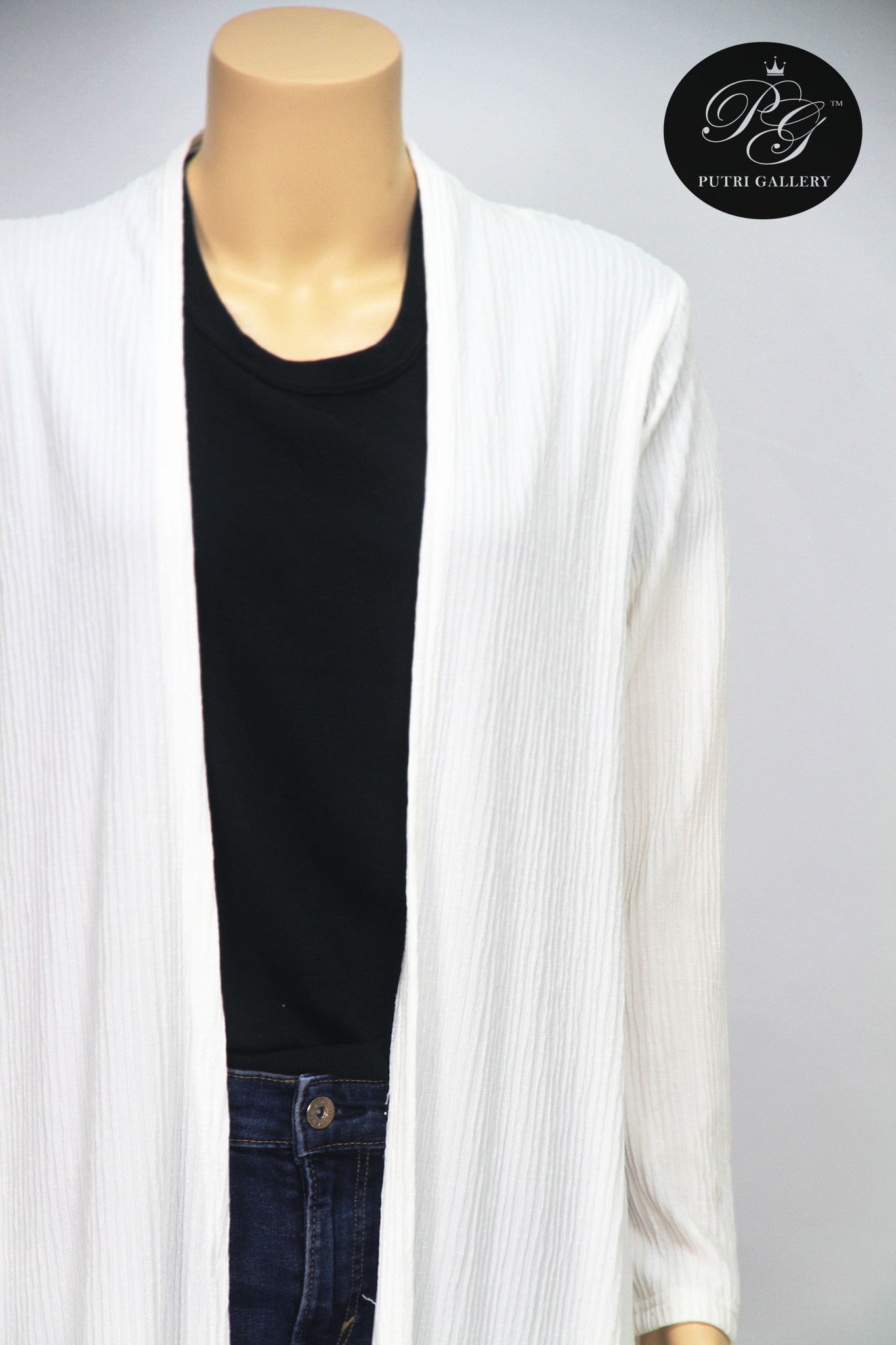 Textured Long Cardigan- White