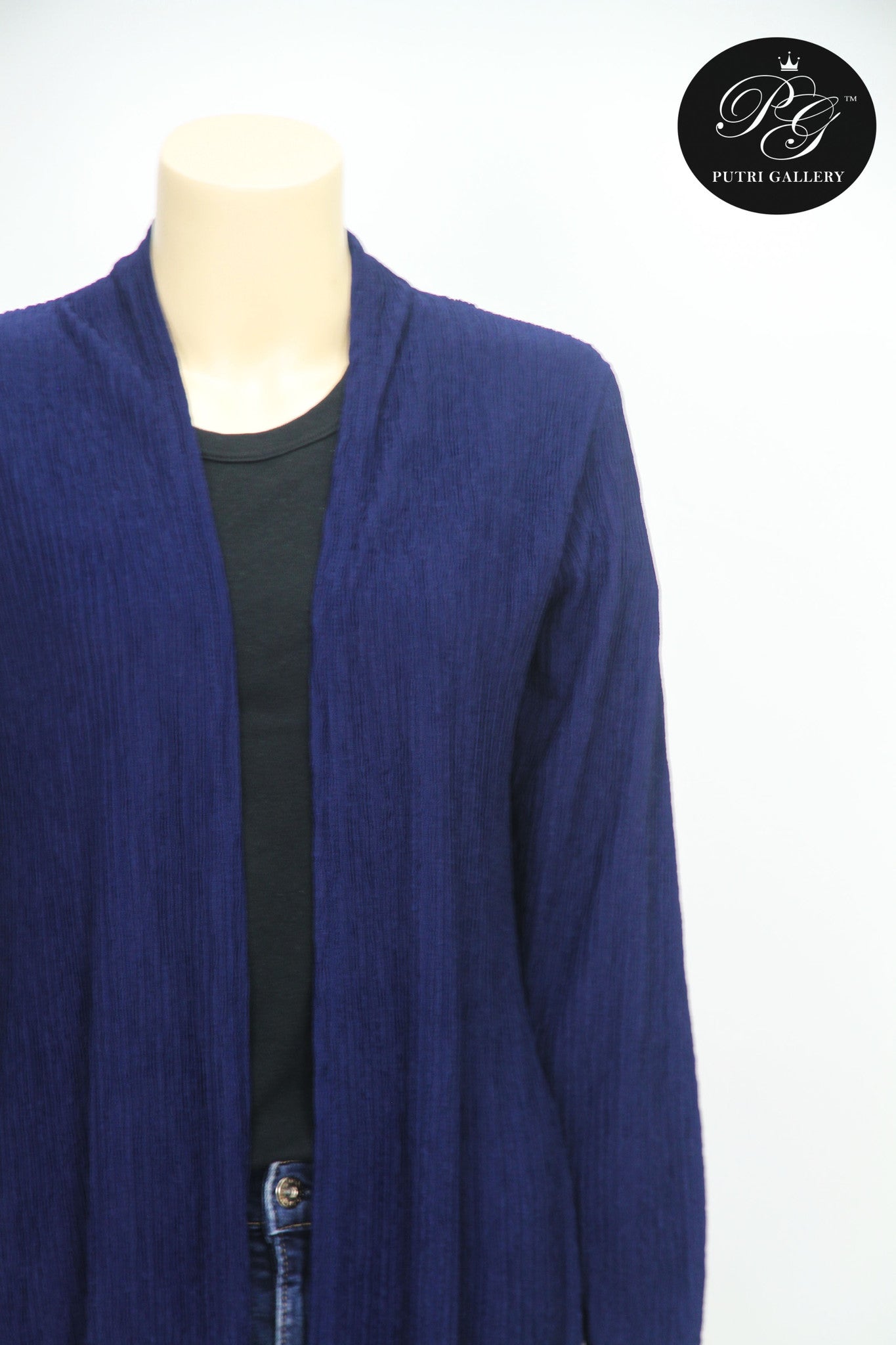 Textured Long Cardigan- Blue