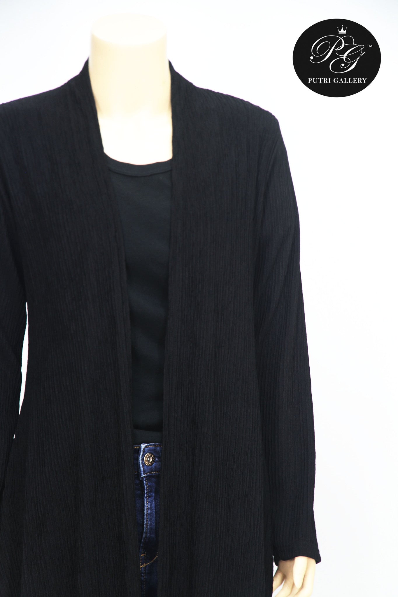Textured Long Cardigan- Black