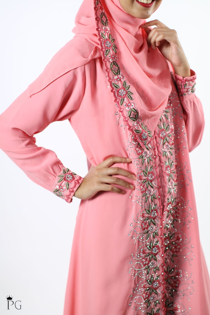 Laudya Abaya with Hijab Shawl (Salmon Pink)