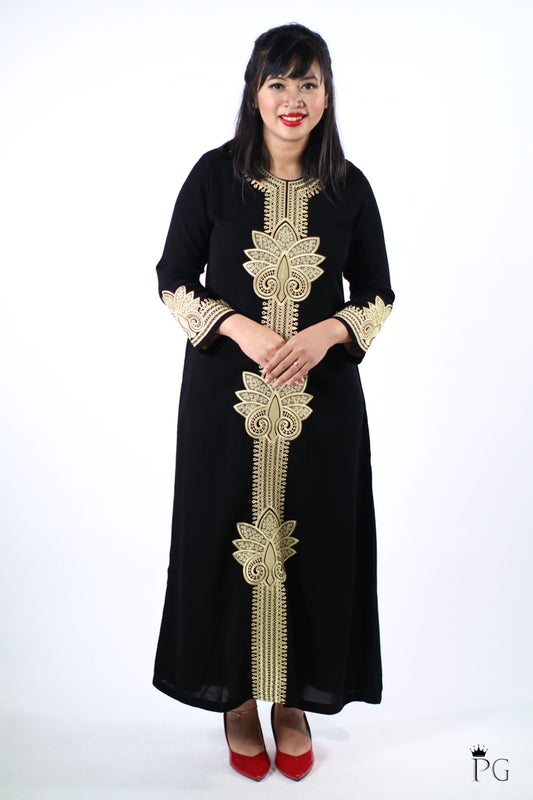 Syifa Abaya in Gold embroidery