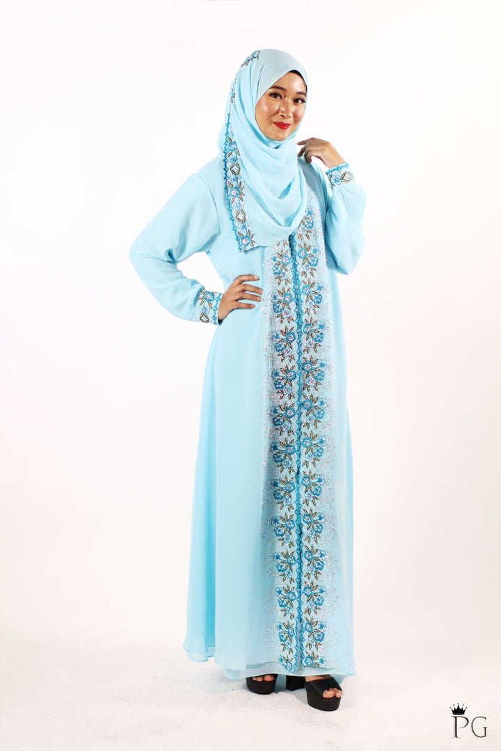 Laudya Abaya with Hijab Shawl (Baby Blue)