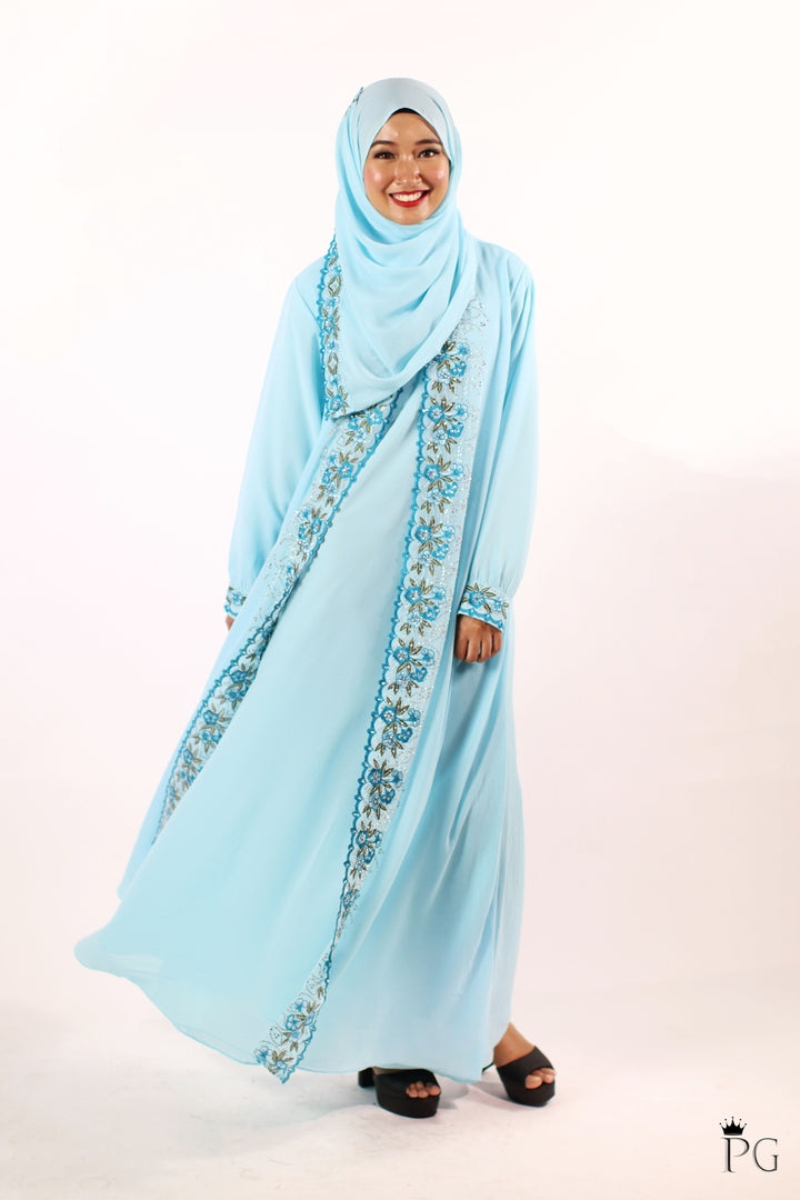 Laudya Abaya with Hijab Shawl (Baby Blue)
