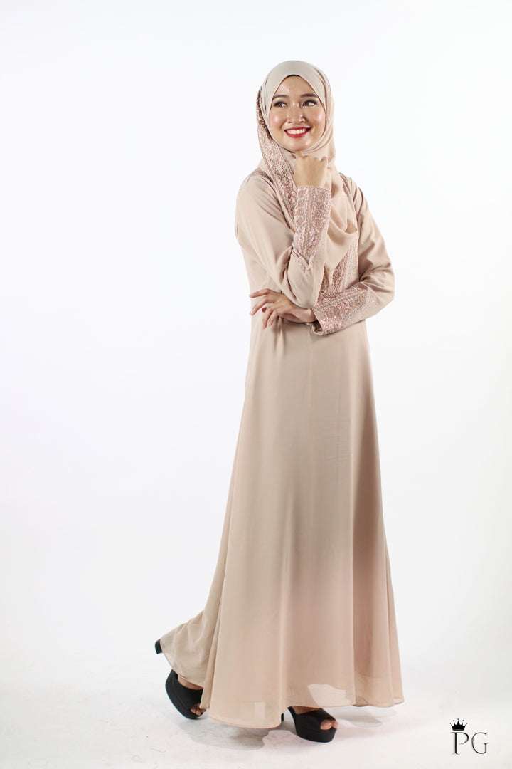 Aisha Abaya with Hijab Shawl (Nude Colour)