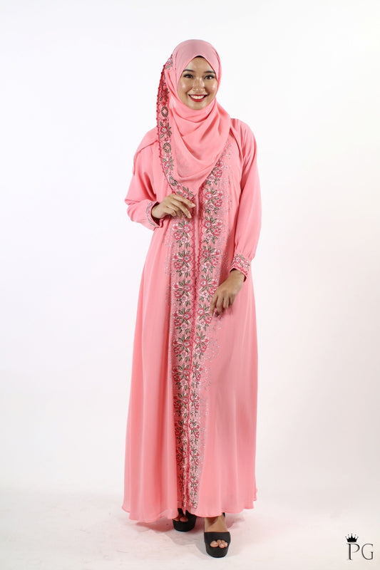 Laudya Abaya with Hijab Shawl (Salmon Pink)