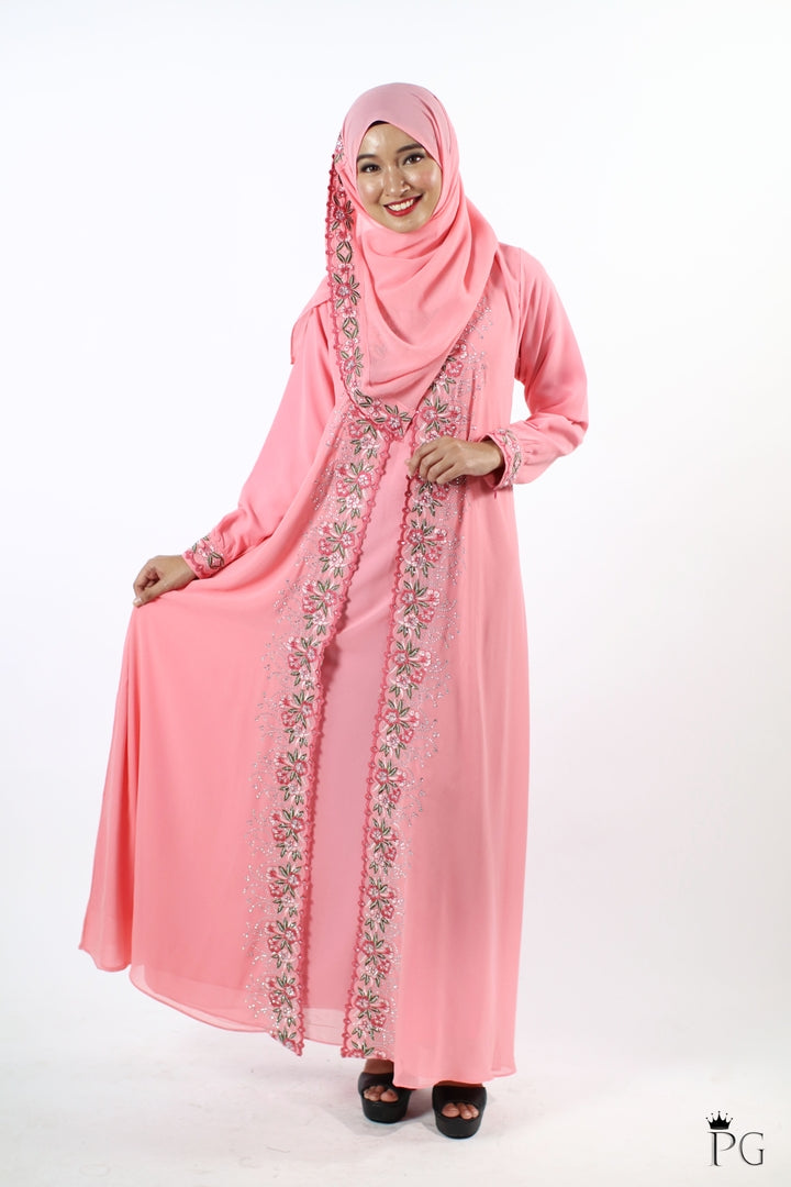 Laudya Abaya with Hijab Shawl (Salmon Pink)